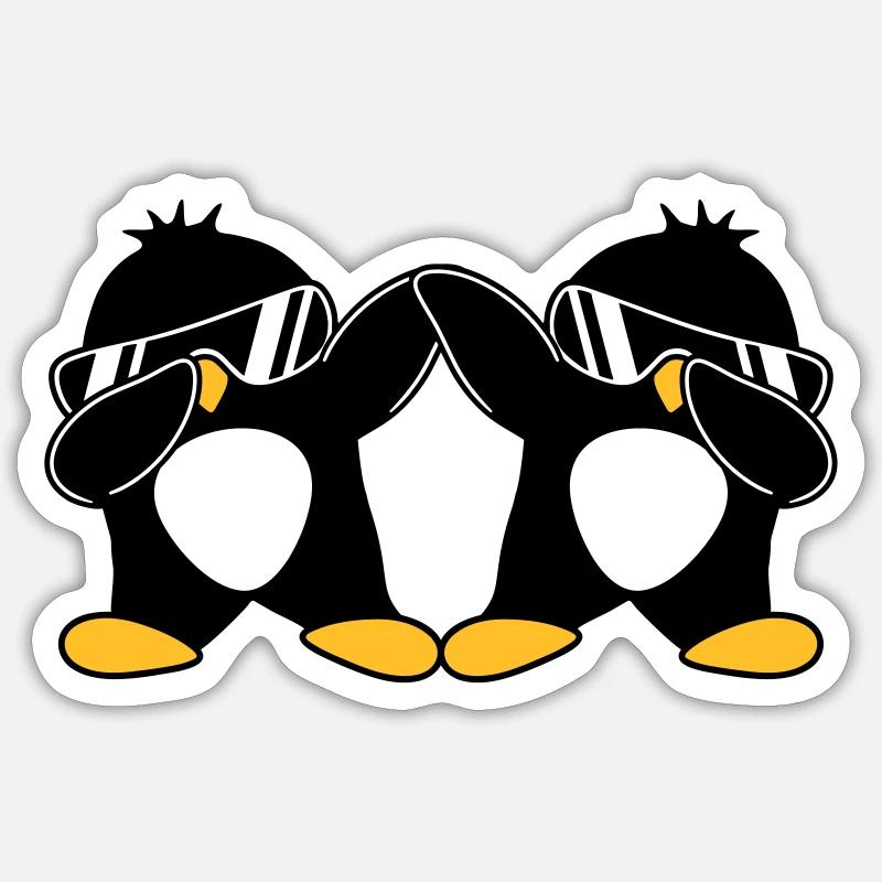 2 Pingouins Dab - Sticker taille S (10 x 10 cm) - blanc mat