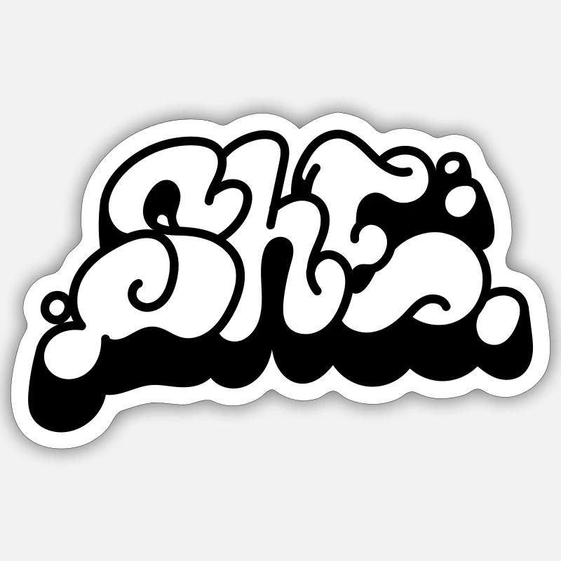 She Graffiti - Sticker Größe S (10 x 10 cm) - Mattweiß