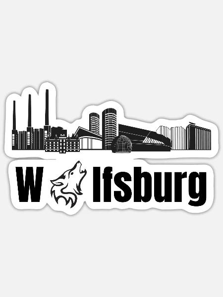 Wolfsburg Fanartikel Wolfsburg Skyline Wölfe Wolf - Sticker Größe S (10 x 10 cm) - Mattweiß