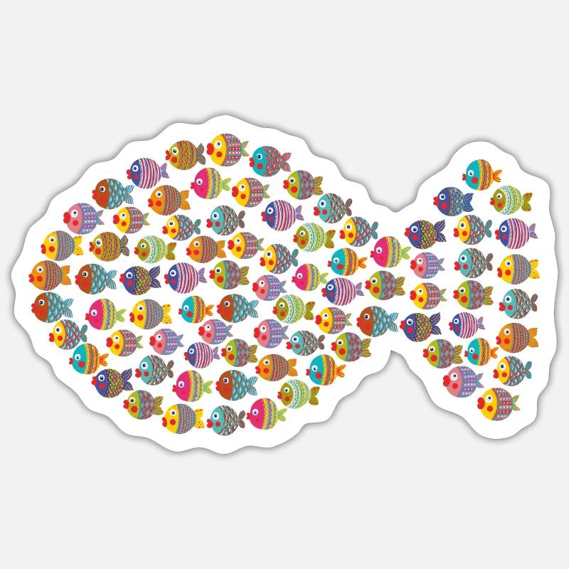 Gros poisson de beaucoup de petits poissons - Sticker taille S (10 x 10 cm) - blanc mat