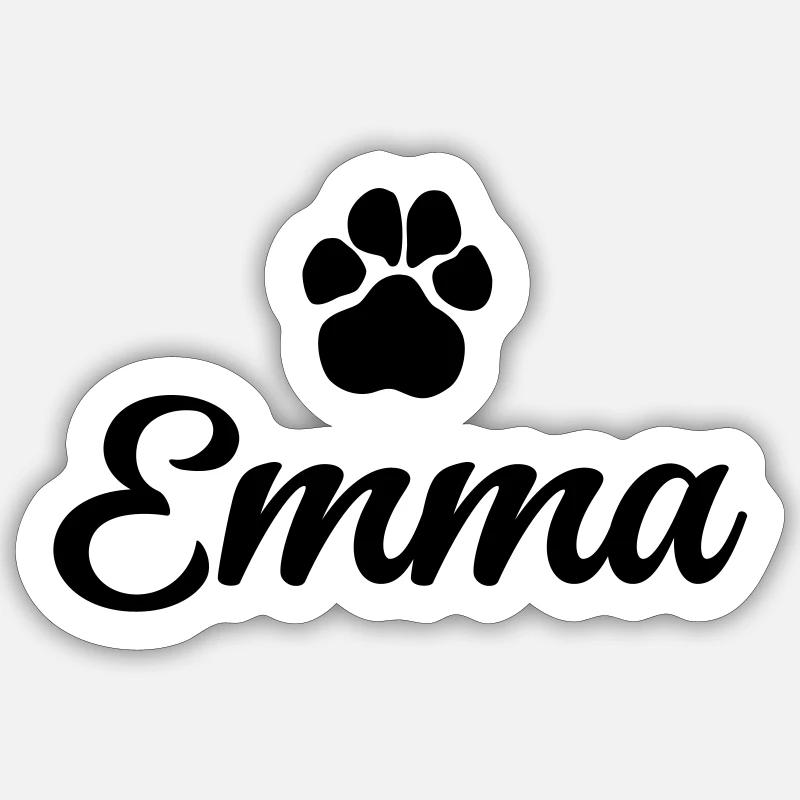 Hundename EMMA mit Pfote - Sticker Größe S (10 x 10 cm) - Mattweiß