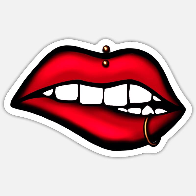 Lips with Piercing – Aesthetic Design - Sticker size S (10 x 10 cm) - white matte