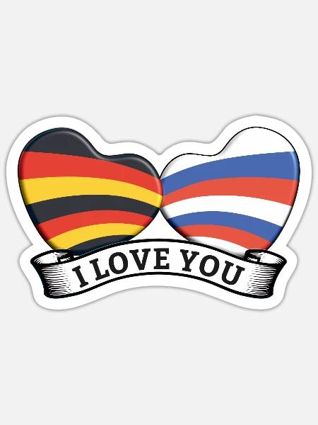 2 Herzen - Deutschland und Russland - Liebe - Sticker Größe S (10 x 10 cm) - Mattweiß