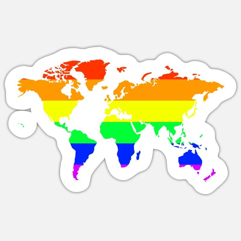 Regenbogen Welt - Outing World Flagge - Sticker Größe S (10 x 10 cm) - Mattweiß