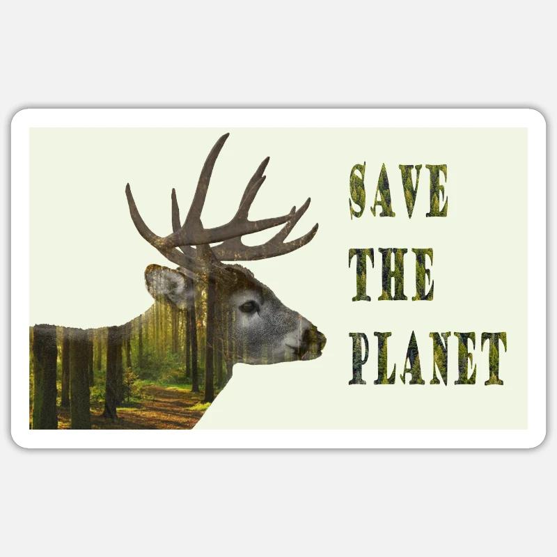 Save The Planet Hirsch - Sticker Größe S (10 x 10 cm) - Mattweiß