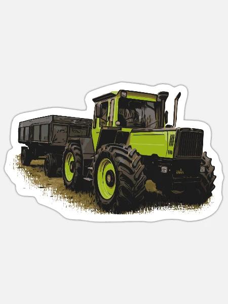 MB trac 1600 turbo avec remorque - Sticker taille S (10 x 10 cm) - blanc mat