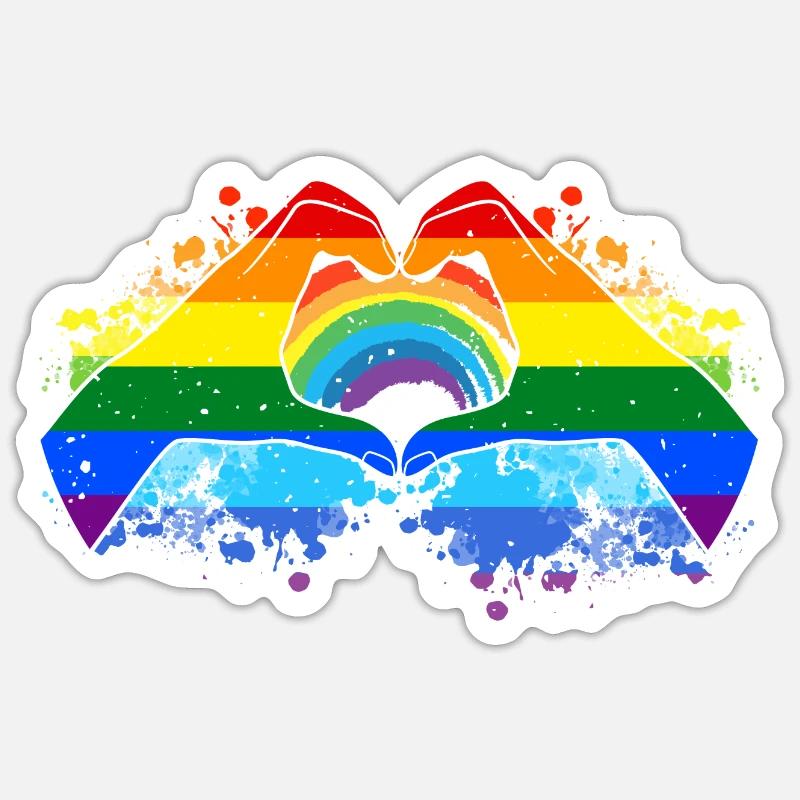 CSD LGBT Hände formen Regenbogen Herz Pride - Sticker Größe S (10 x 10 cm) - Mattweiß