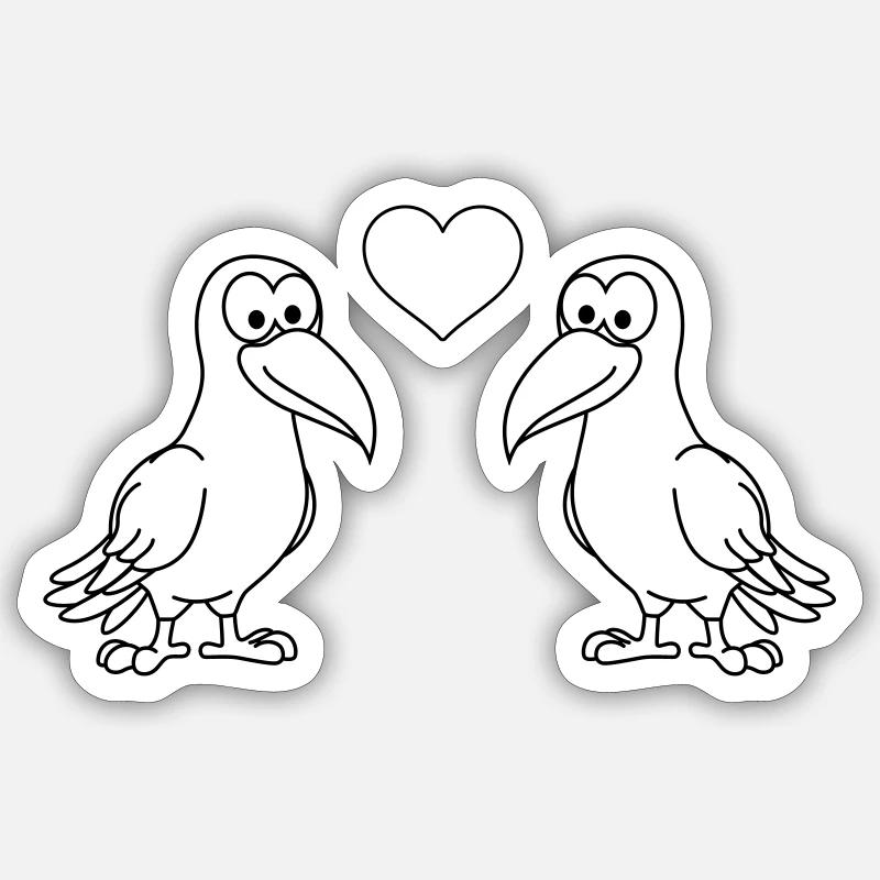 Crow Comic Couple Amour - Sticker taille S (10 x 10 cm) - blanc mat