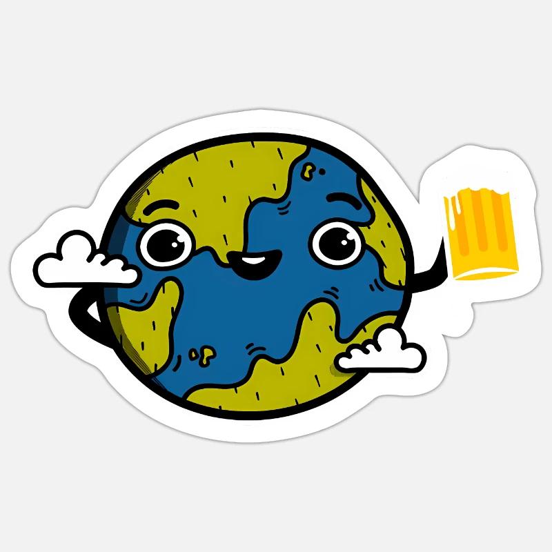 Planète Bière - Sticker taille S (10 x 10 cm) - blanc mat