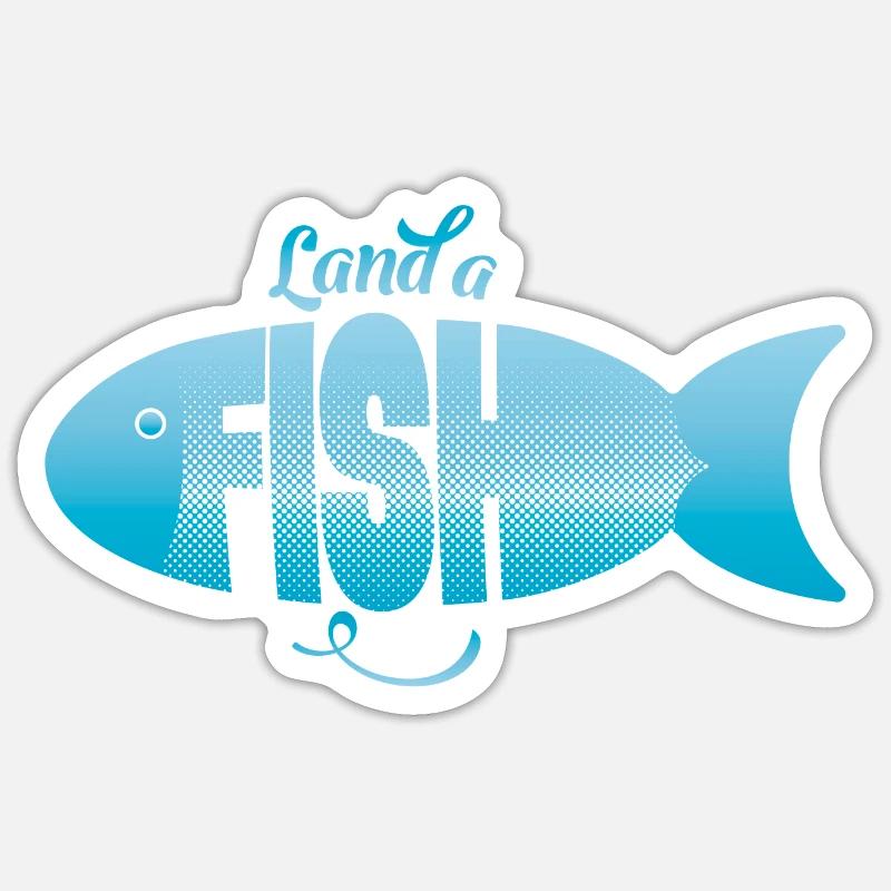 Land a fish - conclure une affaire - Sticker taille S (10 x 10 cm) - blanc mat