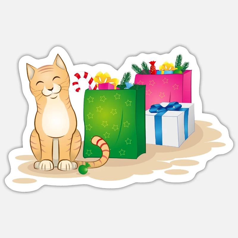 Weihnachtskatze - Sticker Größe S (10 x 10 cm) - Mattweiß