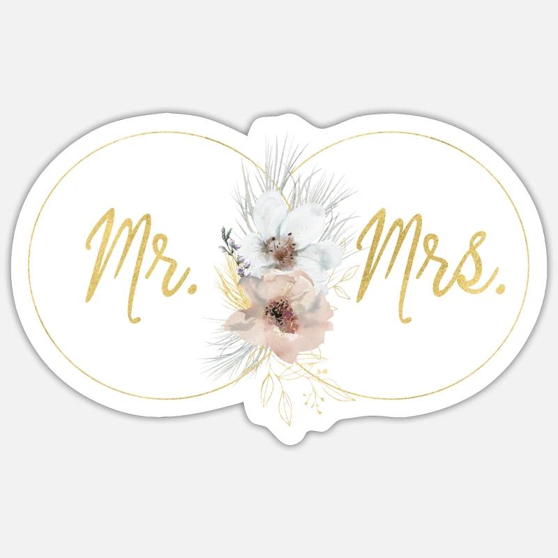 Mr. Mrs. Boho Floraler Kranz - Sticker Größe S (10 x 10 cm) - Mattweiß
