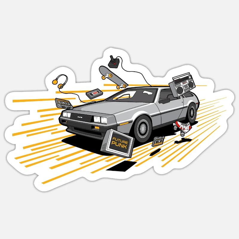 Delorean Oldtimer Youngtimer Retro Future jaune - Sticker taille S (10 x 10 cm) - blanc mat
