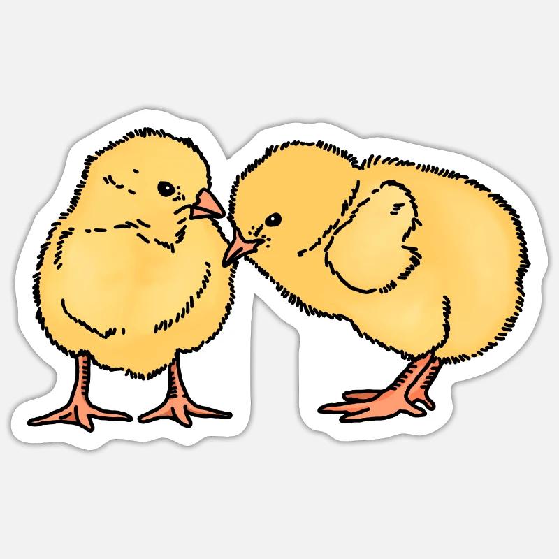 Deux poussins mignons - Sticker taille S (10 x 10 cm) - blanc mat