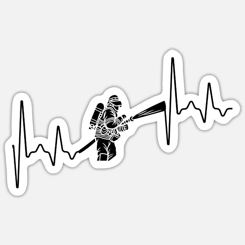 Feuerwehrmann Herzfrequenz - Sticker Größe S (10 x 10 cm) - Mattweiß