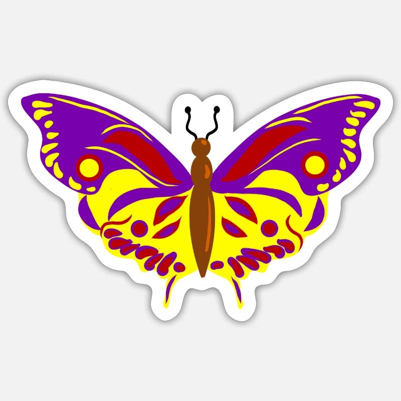 Vol de Papillon multicolore - Sticker taille S (10 x 10 cm) - blanc mat