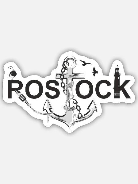 Rostock mit Schriftzug und Anker - Sticker Größe S (10 x 10 cm) - Mattweiß