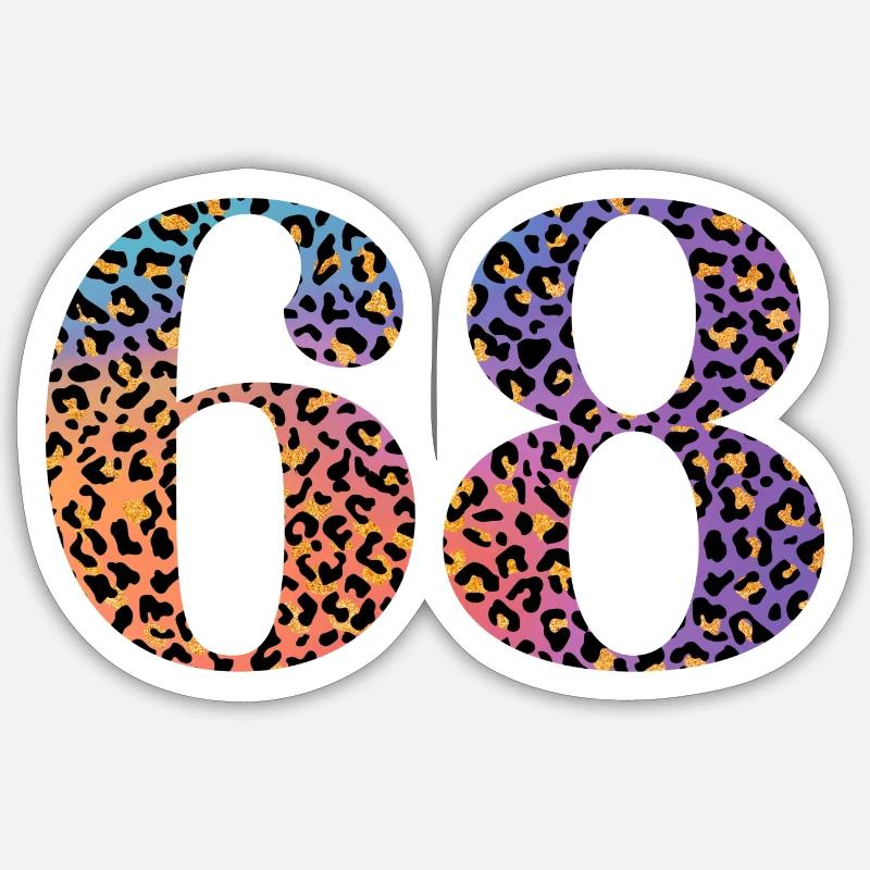 68e anniversaire léopard - Sticker taille S (10 x 10 cm) - blanc mat