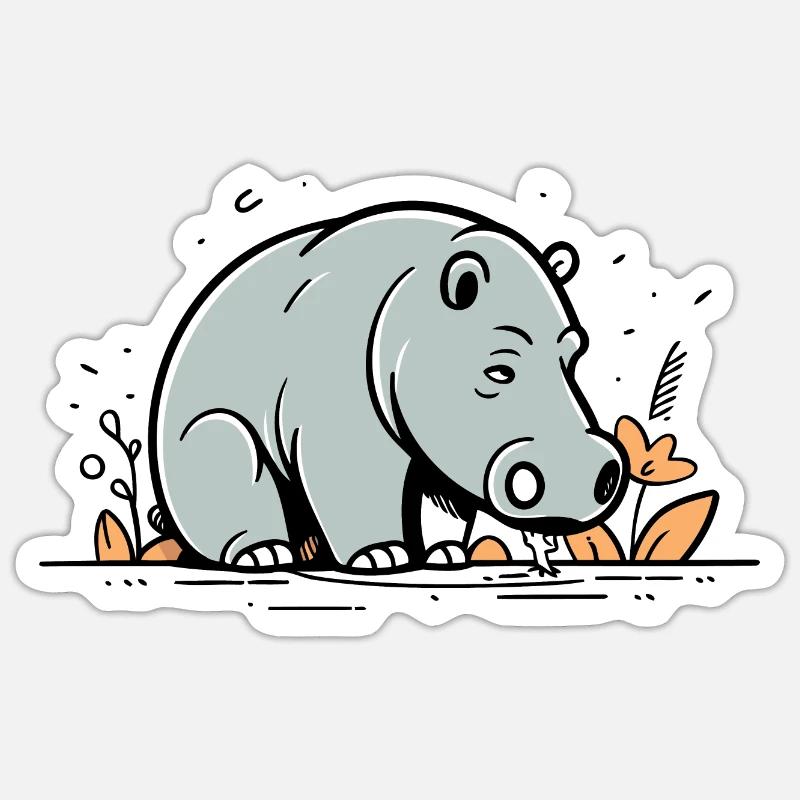 Nilpferd niedlich Comic - Sticker Größe S (10 x 10 cm) - Mattweiß