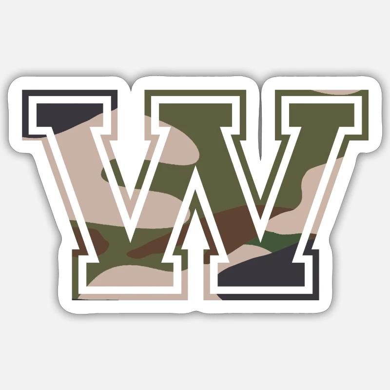 W, Monogramme, Camouflage Vert-Marron - Sticker taille S (10 x 10 cm) - blanc mat