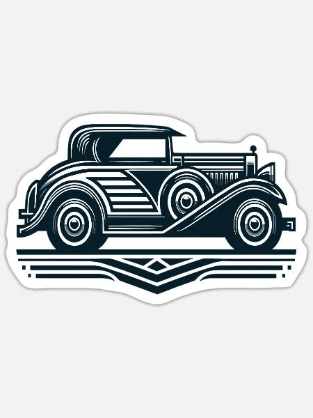 Art-Deco-Stil Klassisches Auto - Sticker Größe S (10 x 10 cm) - Mattweiß