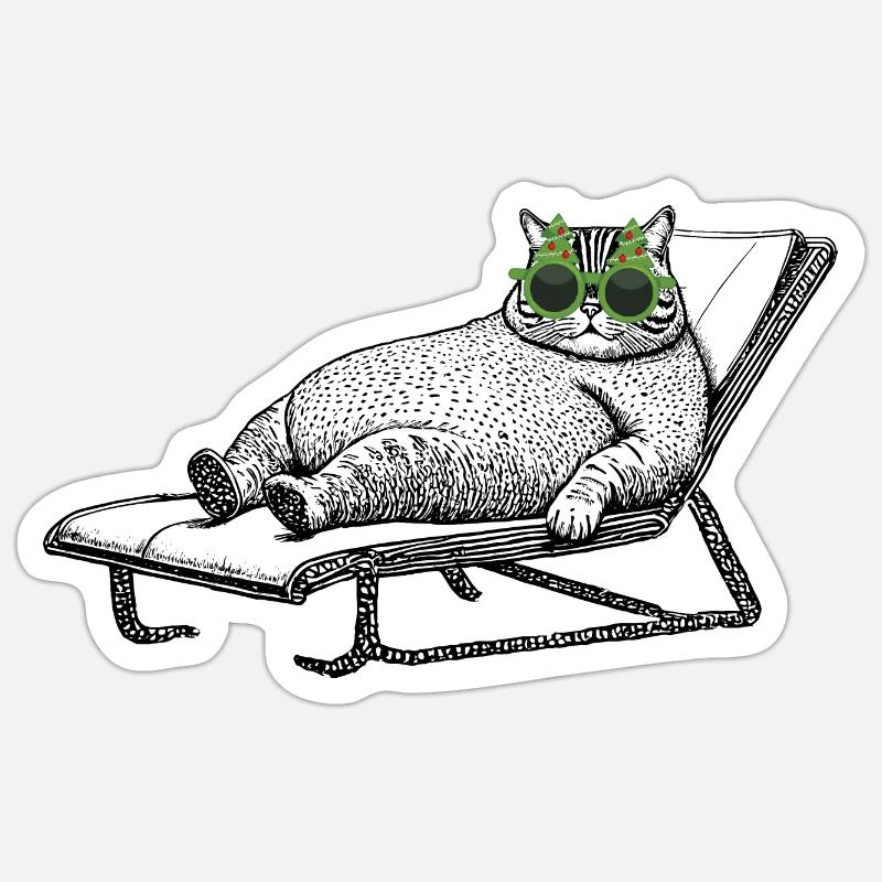 Vacances pour chats - Sticker taille S (10 x 10 cm) - blanc mat
