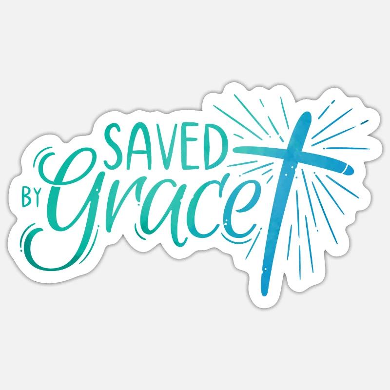 Saved by Grace Lettering - Sticker size S (10 x 10 cm) - white matte