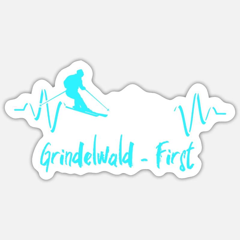 Skifahren Grindelwald First - Sticker Größe S (10 x 10 cm) - Mattweiß