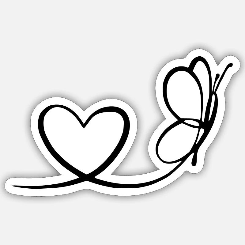 Papillon avec coeur - Sticker taille S (10 x 10 cm) - blanc mat