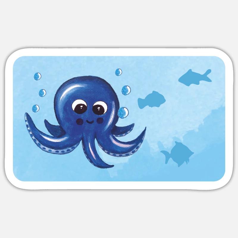 Funny octopus and fish with bubbles Sticker size S (10 x 10 cm)