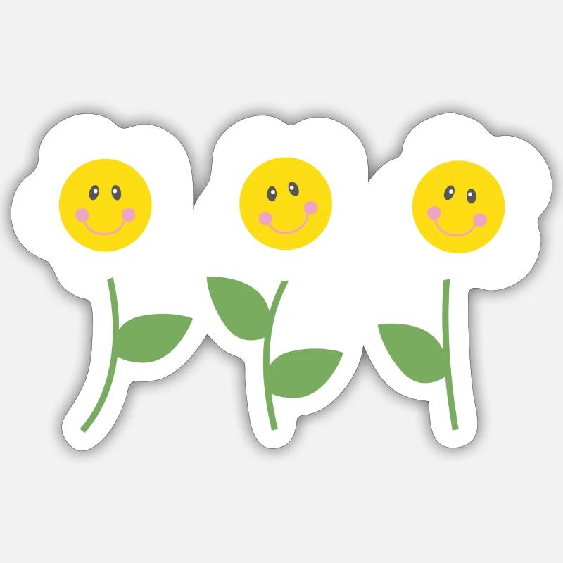 Drei lächelnde Gänseblümchen - Sticker Größe S (10 x 10 cm) - Mattweiß