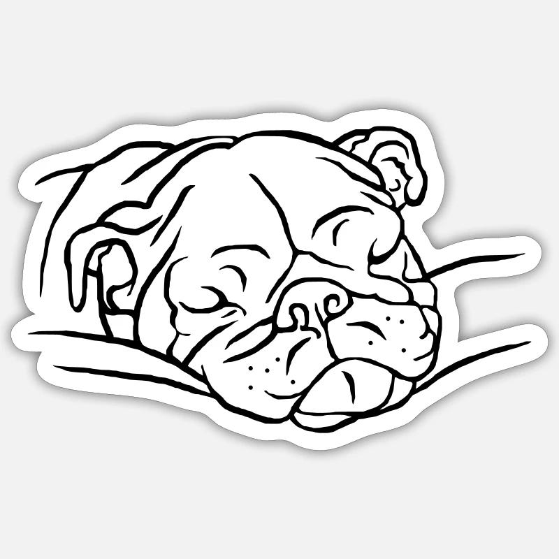 Bouledogue anglais endormi - Sticker taille S (10 x 10 cm) - blanc mat