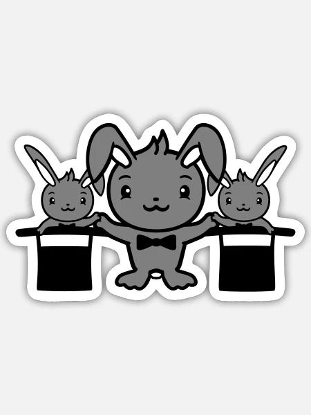 Hasen Zauberer Zylinder Hut Kinder 2 Babys zaubern - Sticker Größe S (10 x 10 cm) - Mattweiß