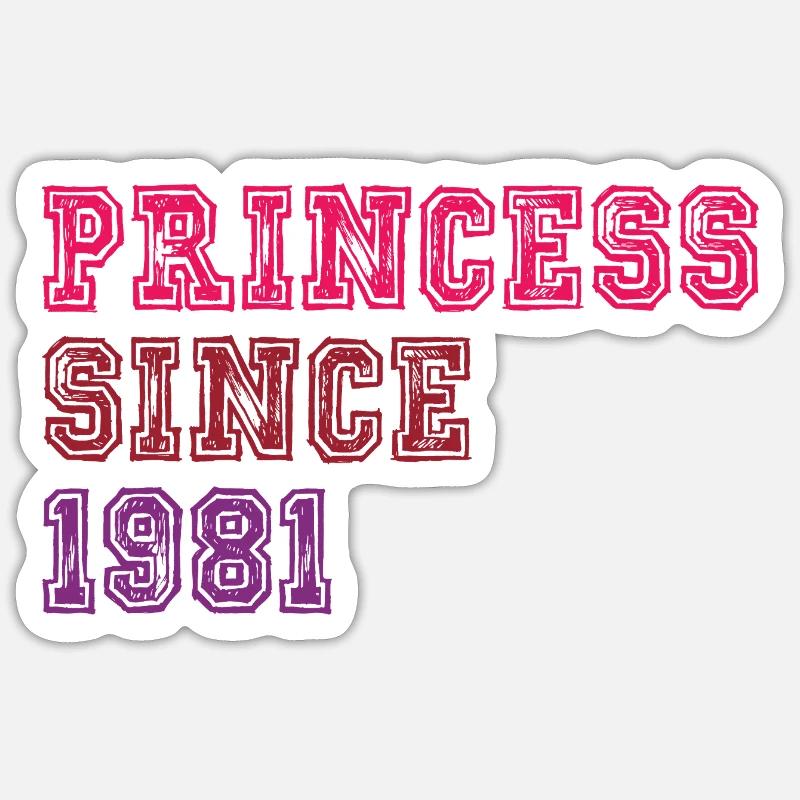 1981 Anniversaire Princesse - Sticker taille S (10 x 10 cm) - blanc mat