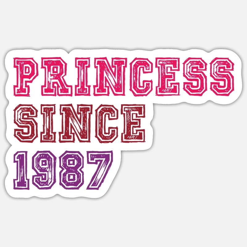 1987 Anniversaire Princesse - Sticker taille S (10 x 10 cm) - blanc mat