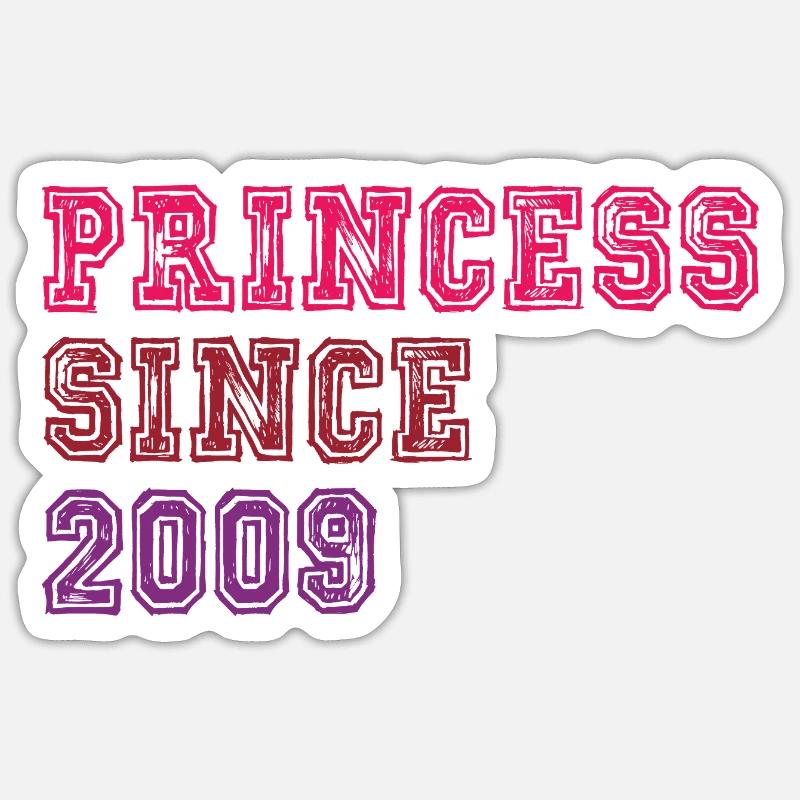 2009 Anniversaire Princesse - Sticker taille S (10 x 10 cm) - blanc mat