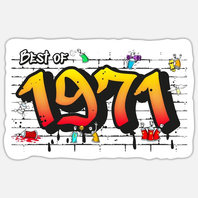 Icône urbaine 1971 Graffiti – 54 ans d’indémodabilité - Sticker taille S (10 x 10 cm) - blanc mat