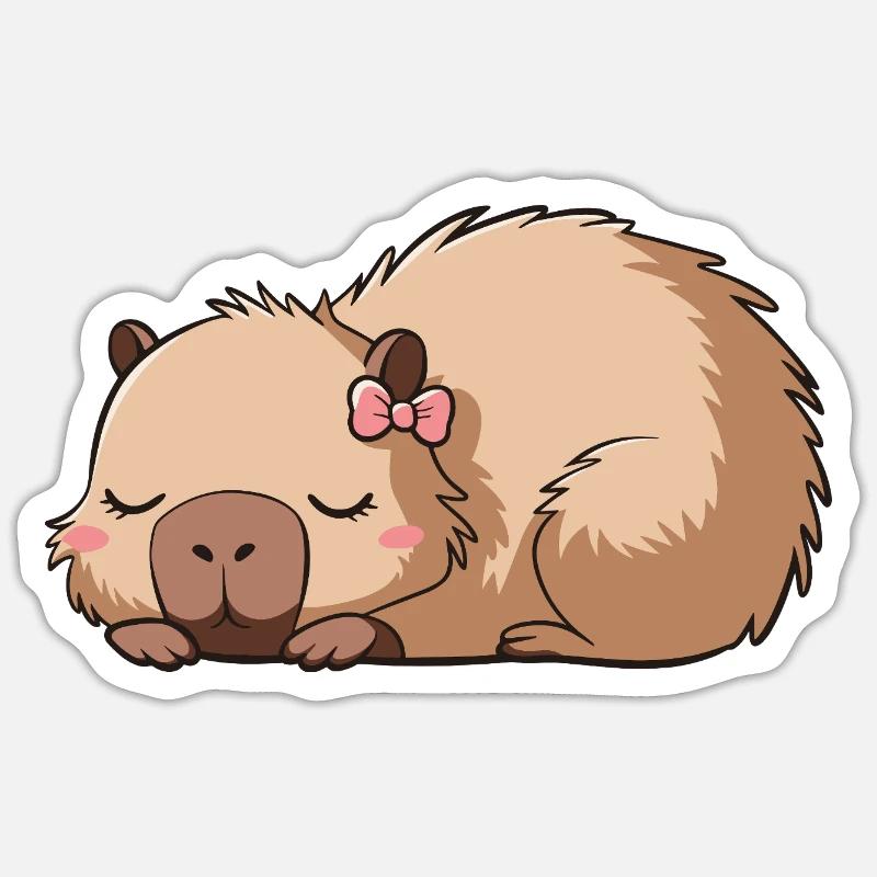 Mignon Capybara Nœud Rose Capybara - Sticker taille S (10 x 10 cm) - blanc mat