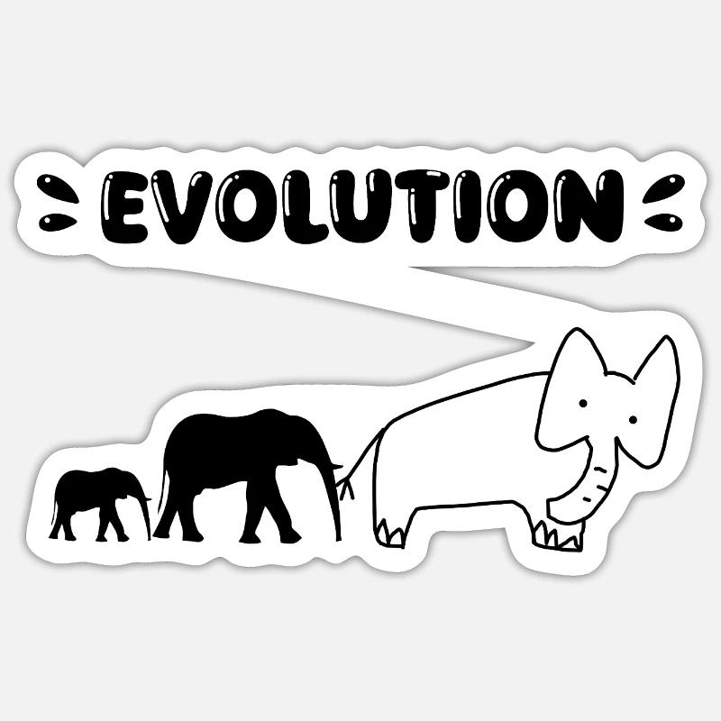 Die Evolution der Elefanten – Lustige Stadien der Evolution. Sticker Größe S (10 x 10 cm)