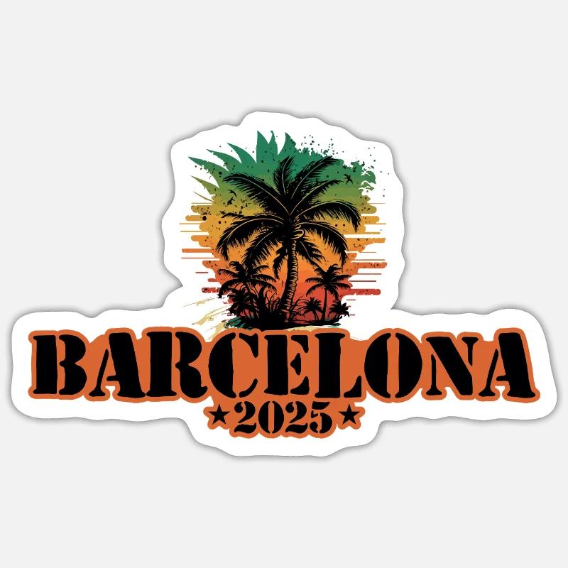 Palmiers de Barcelone 2025 - Sticker taille S (10 x 10 cm) - blanc mat