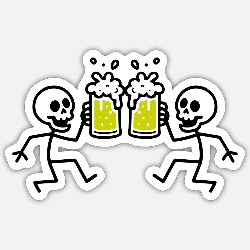 Squelette Bière Drôle - Sticker taille S (10 x 10 cm) - blanc mat