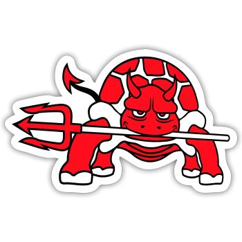Tortue Diable Enfer Trident Mal Démon Cool - Sticker taille S (10 x 10 cm) - blanc mat - Devant