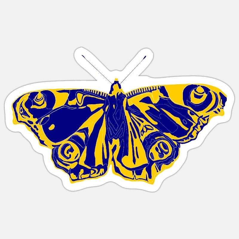 Blaugelber Schmetterling – Symbol der Leichtigkeit - Sticker Größe S (10 x 10 cm) - Mattweiß