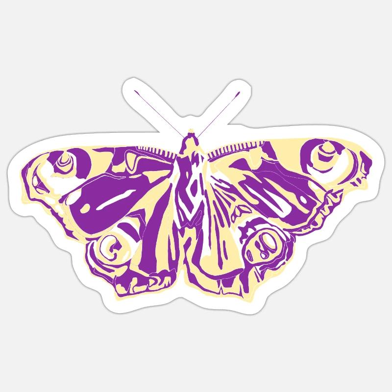 Papillon jaune violet - Sticker taille S (10 x 10 cm) - blanc mat