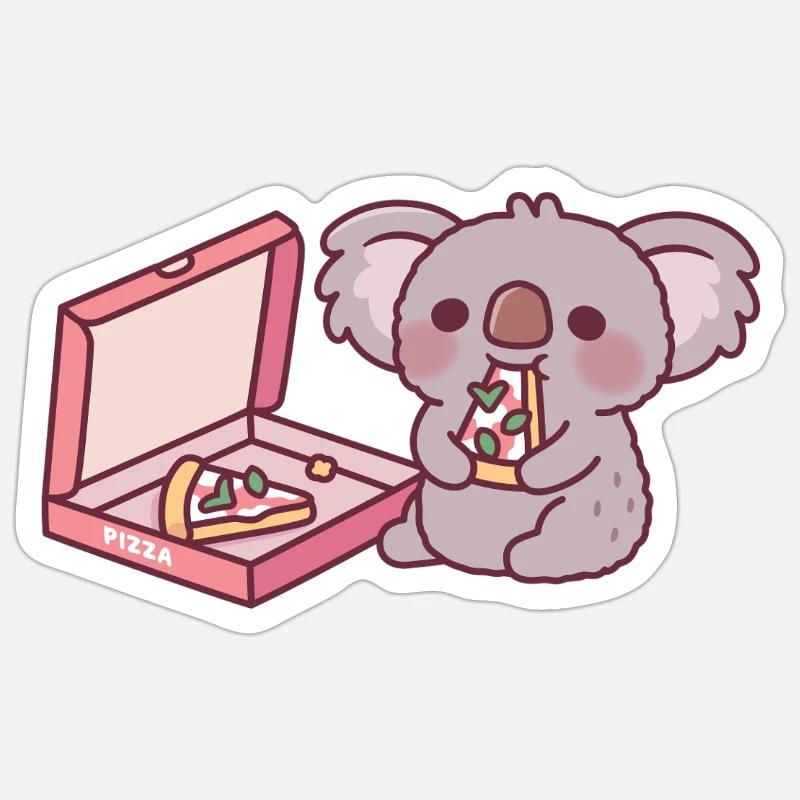 Cute Koala Bear Eating Pizza - Sticker size S (10 x 10 cm) - white matte