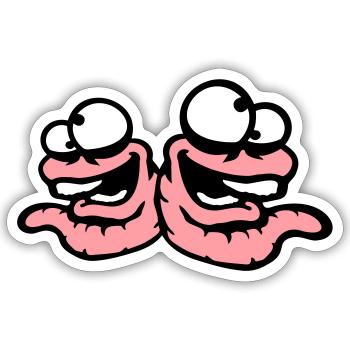 Würmer Lachend Duo Verrückt Schielend Albern Team - Sticker Größe S (10 x 10 cm) - Mattweiß - Vorne