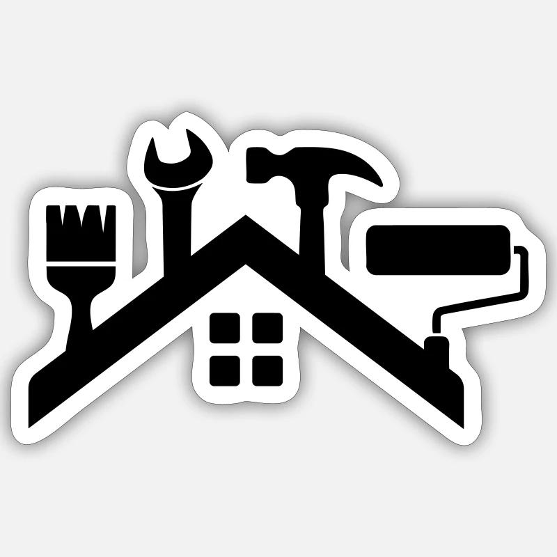 Hjem & Håndværk Logo – Hammer Brush Malerrulle - Sticker størrelse S (10 x 10 cm) - mat hvid