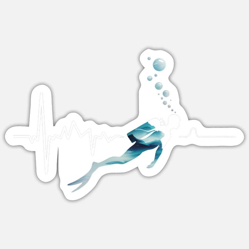 Diving Heartbeat - Cool Scuba Diving Logo - Sticker size S (10 x 10 cm) - white matte