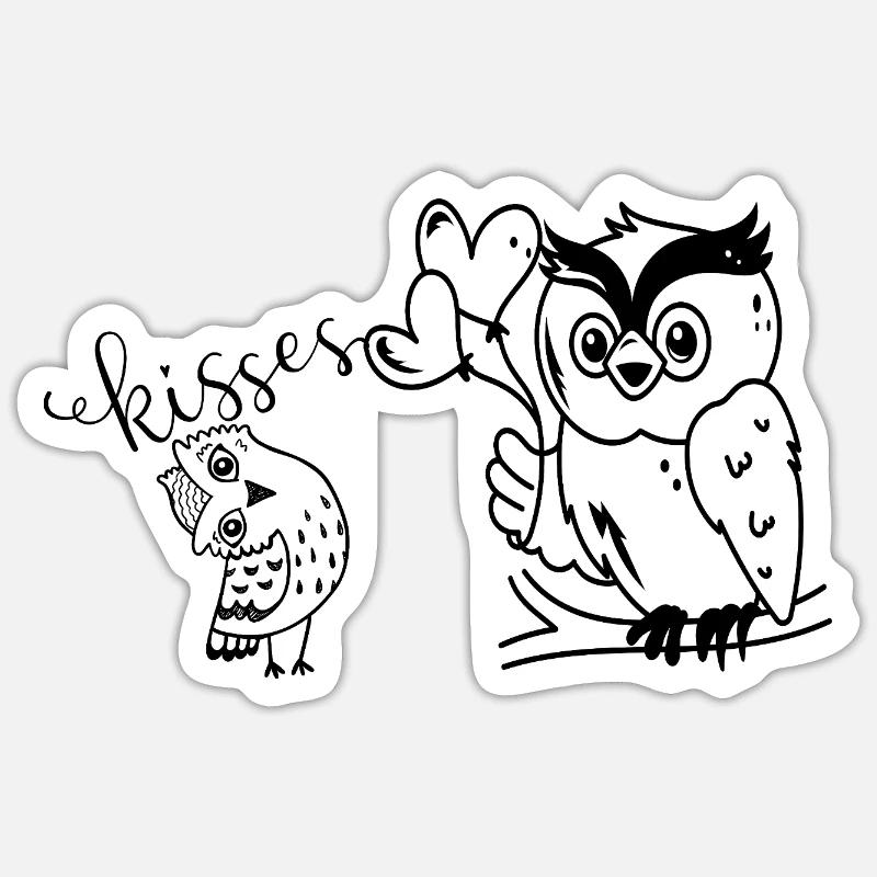Zwei Eulen - Sticker Größe S (10 x 10 cm) - Mattweiß
