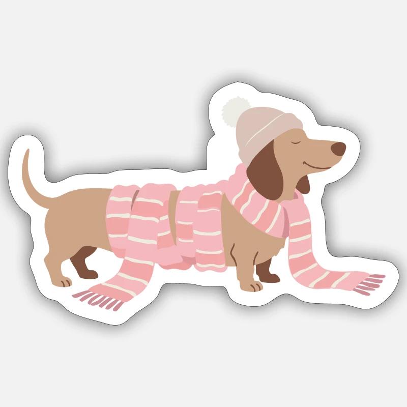Illustration du teckel d’hiver - Sticker taille S (10 x 10 cm) - blanc mat